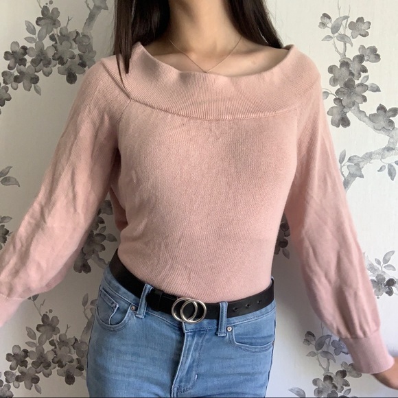H&M Sweaters - SOLD H&M Blush Pink Knitted Off the Shoulder Jumper
